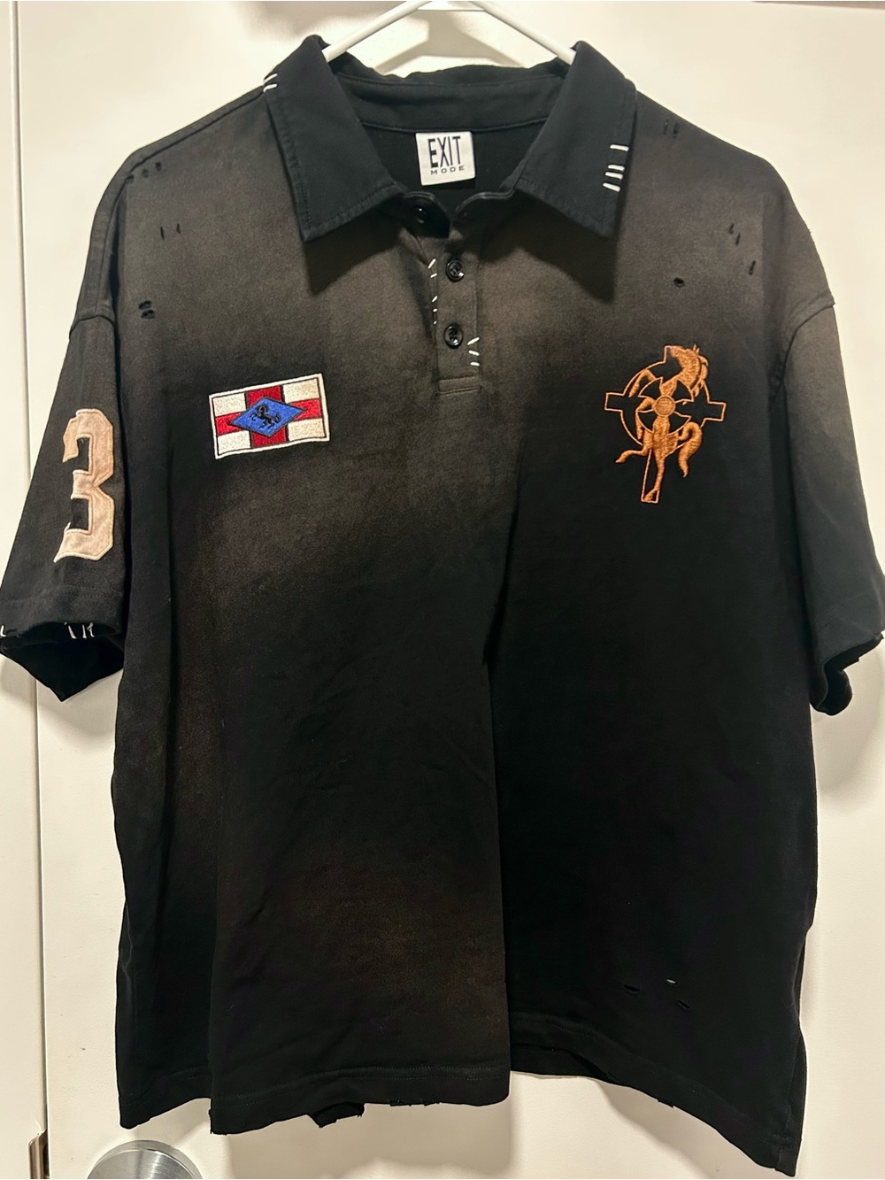 Vintage-Washed Sun-Faded Effect Embroidered Polo Shirt EXITMODE SS26